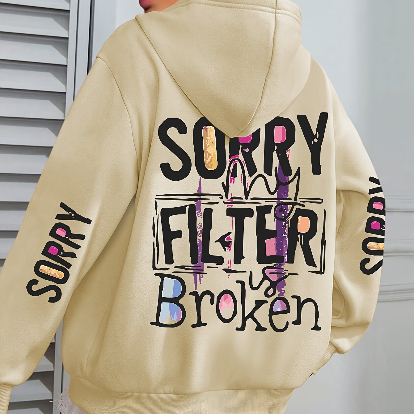 Women's Cozy Polyester Hoodie with Slogan Print, Long Sleeve, Pocket
