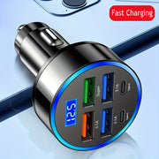 6-в-1 Быстрая зарядка для автомобиля с LED-дисплеем, двойной USB PD QC3.0