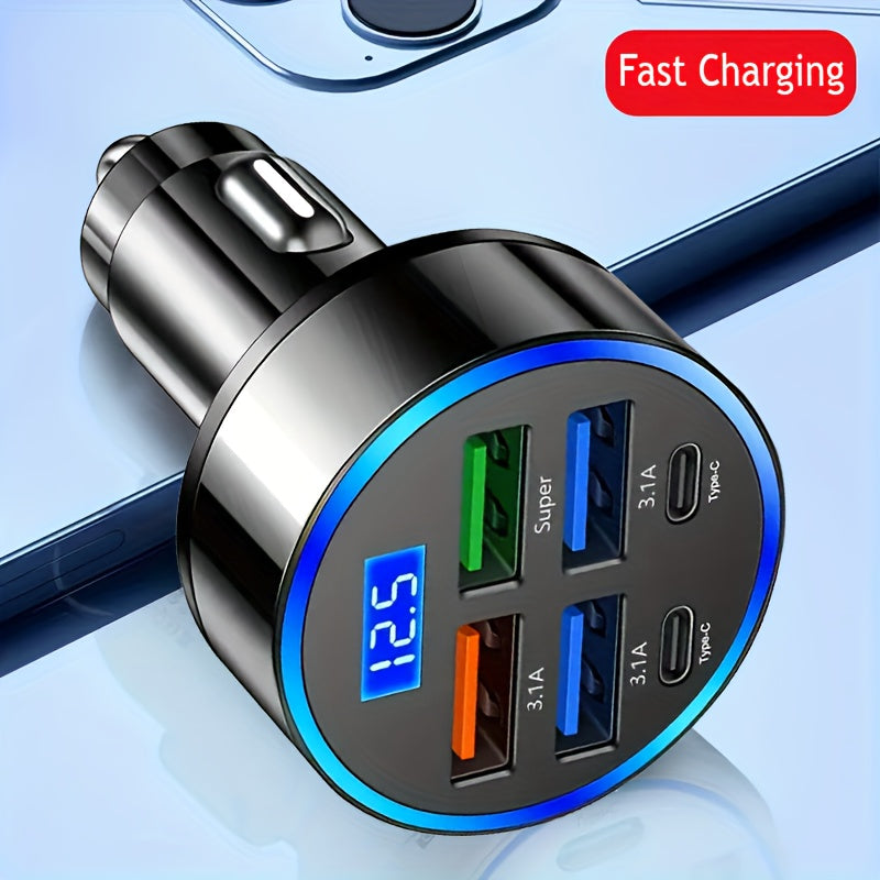 6-в-1 Быстрая зарядка для автомобиля с LED-дисплеем, двойной USB PD QC3.0