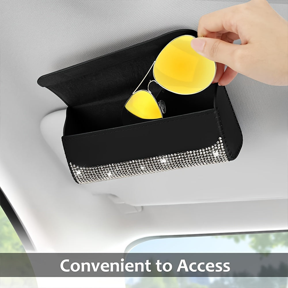 Unisex Sparkling PU Leather Car Glasses Holder Sun Visor Organizer