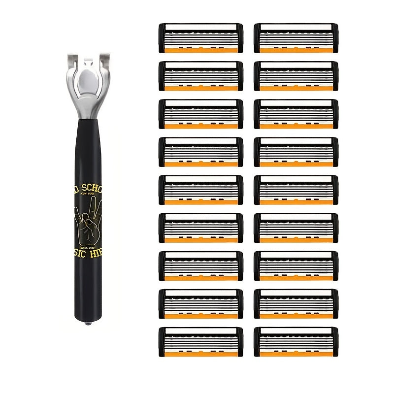 Men's Safety Razor with Curved Blades, Metal Handle for Beard and Mustache Shaving