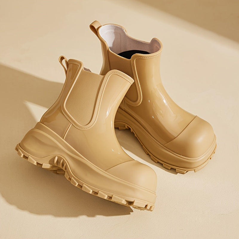 Women's Solid Color Short Boots Casual Slip-On Platform Ankle Boots