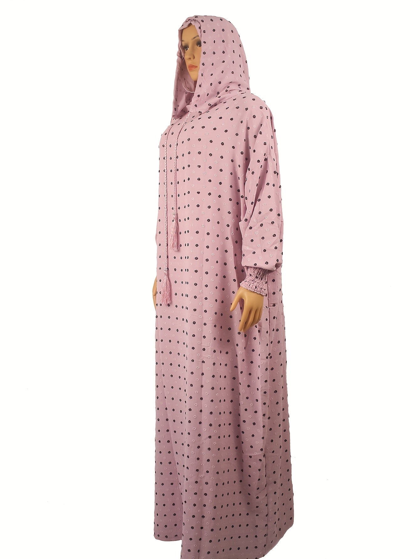 Plus Size Polka Dot Abaya Robe Loose Fit Middle Eastern Dress with Hood