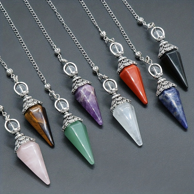 Natural Six Pyramid Crystal Pendulum Hanging Ornament Multi-Colored Gemstone Jewelry