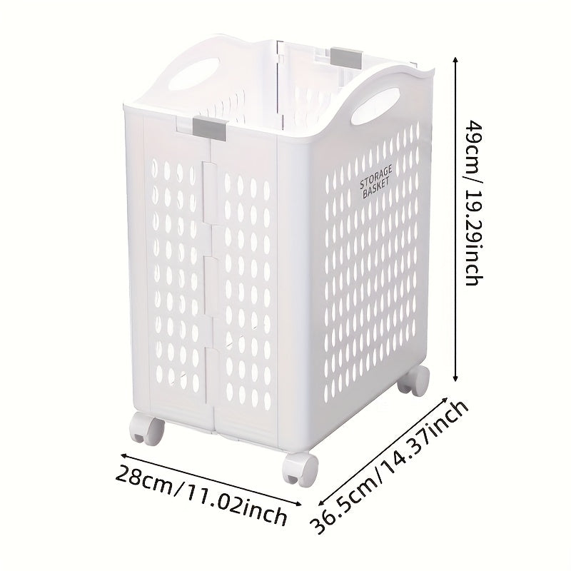Large Collapsible Plastic Laundry Basket with Wheels for Dorms and Bathrooms