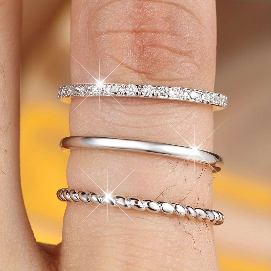 Sterling Silver Ring with White Diamond and Rope Knot Design for Women