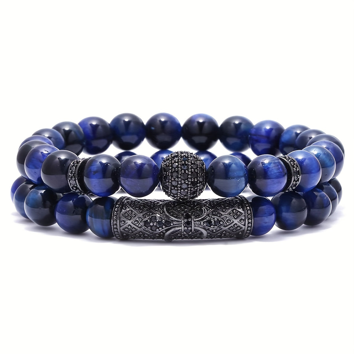 Set of 2 Tiger Eye Beaded Bracelets 8mm Stretchy Yoga Accessories for Men