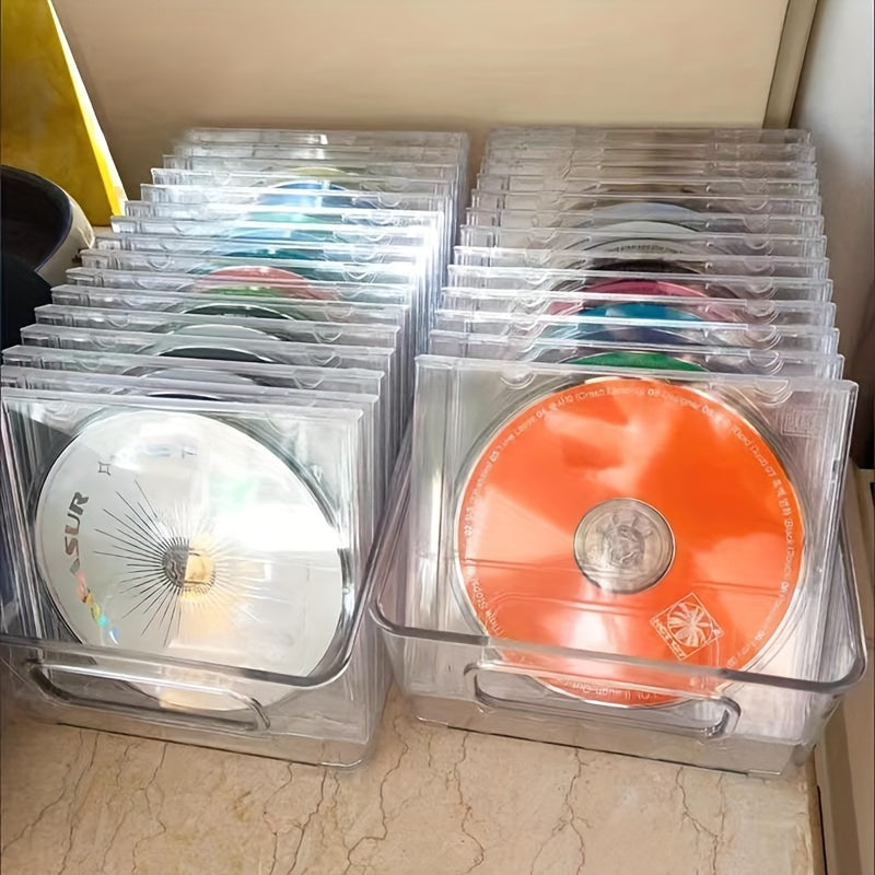 Clear Acrylic CD DVD Storage Basket Holds 20 Cases Organizer for Media Collection