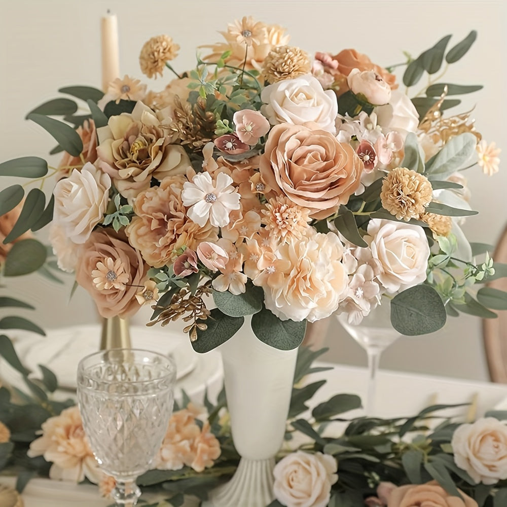 Flores artificiales color champán con tallos, hojas y flores sueltas para ramos de boda, decoraciones de fiesta y decoración del hogar