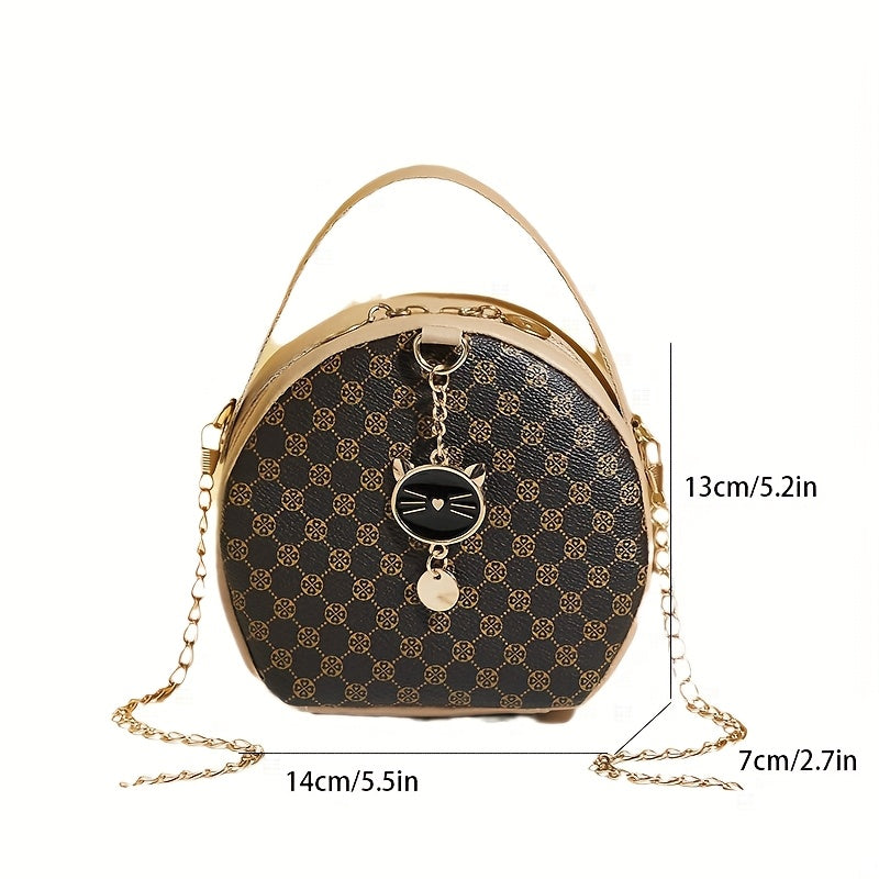 Small Round Clutch Bags with Western Prints for Daily Use in Black White Khaki