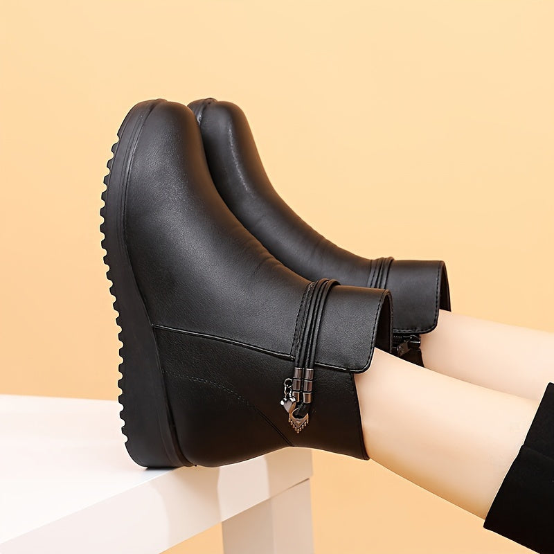 Women's Fleece-Lined Winter Boots Mid-Calf Waterproof Black Casual