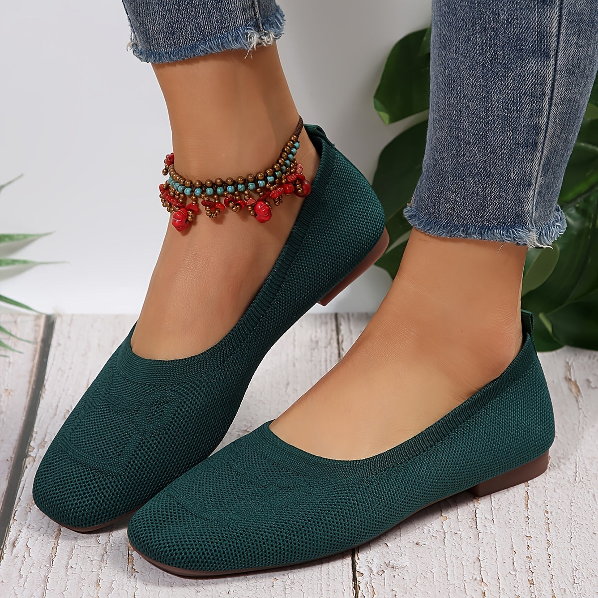 Women's Knitted Flat Shoes Breathable Slip-On Ballet Flats