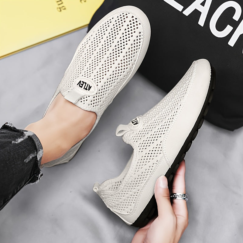 Men's Beige Slip-On Sneakers with EVA Insole and Flexible Sole