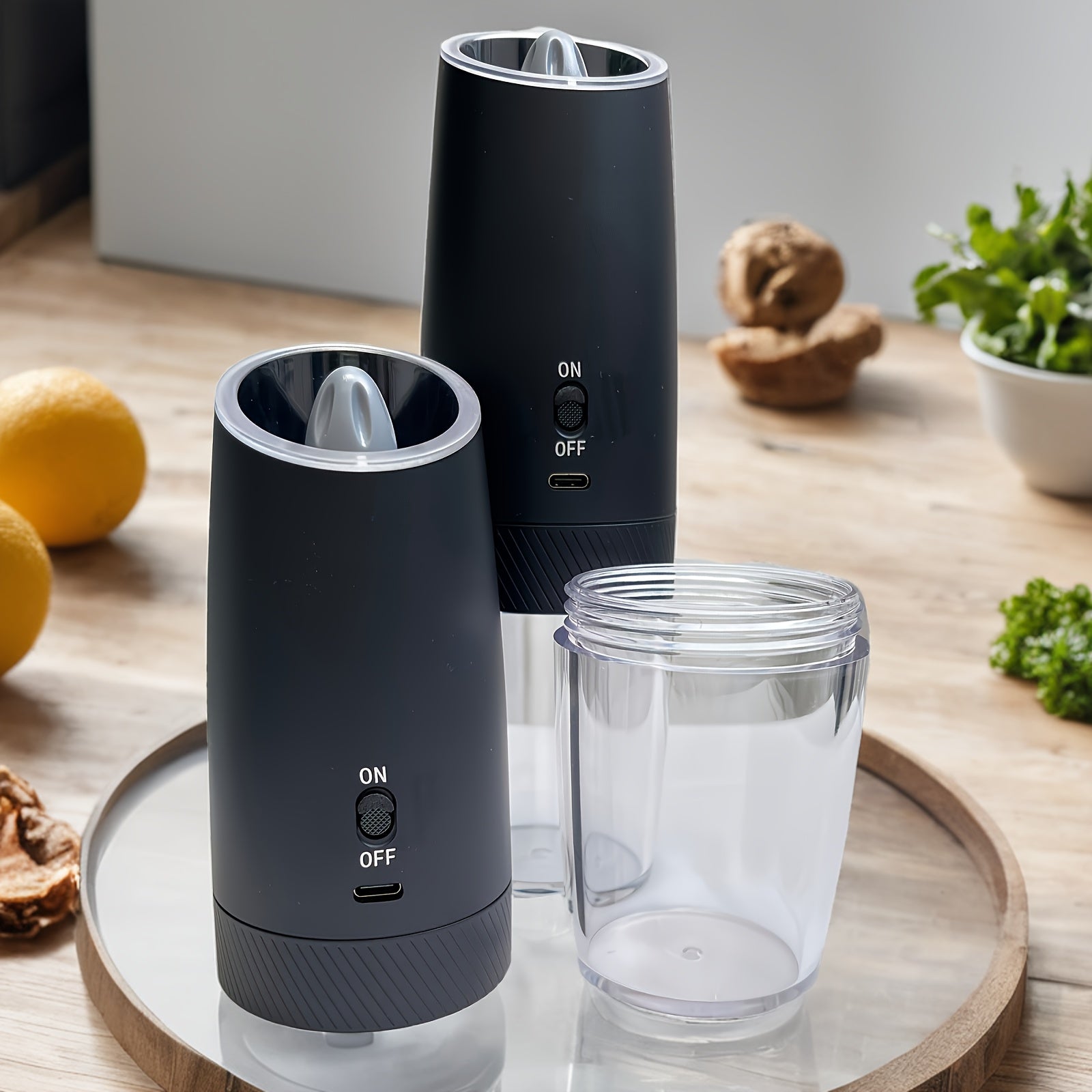 2-to'plamli qayta tiklanadigan elektr qalampir va tuz maydalagich to'plami, tortishish bilan sezgir LED chiroq, USB zaryadlash, 5000 RPM