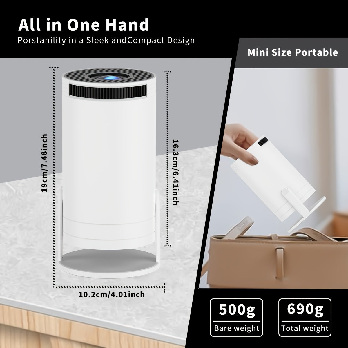 Mini Wireless Portable Projector with WiFi 6 1080P Support for Phone PC