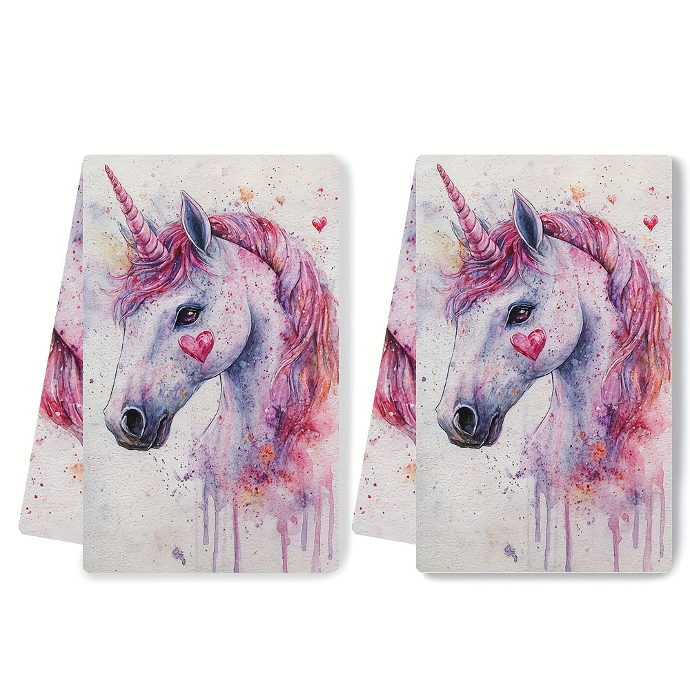 Set of 2 Soft Kitchen Towels Unicorn Love Theme 40x60cm Absorbent