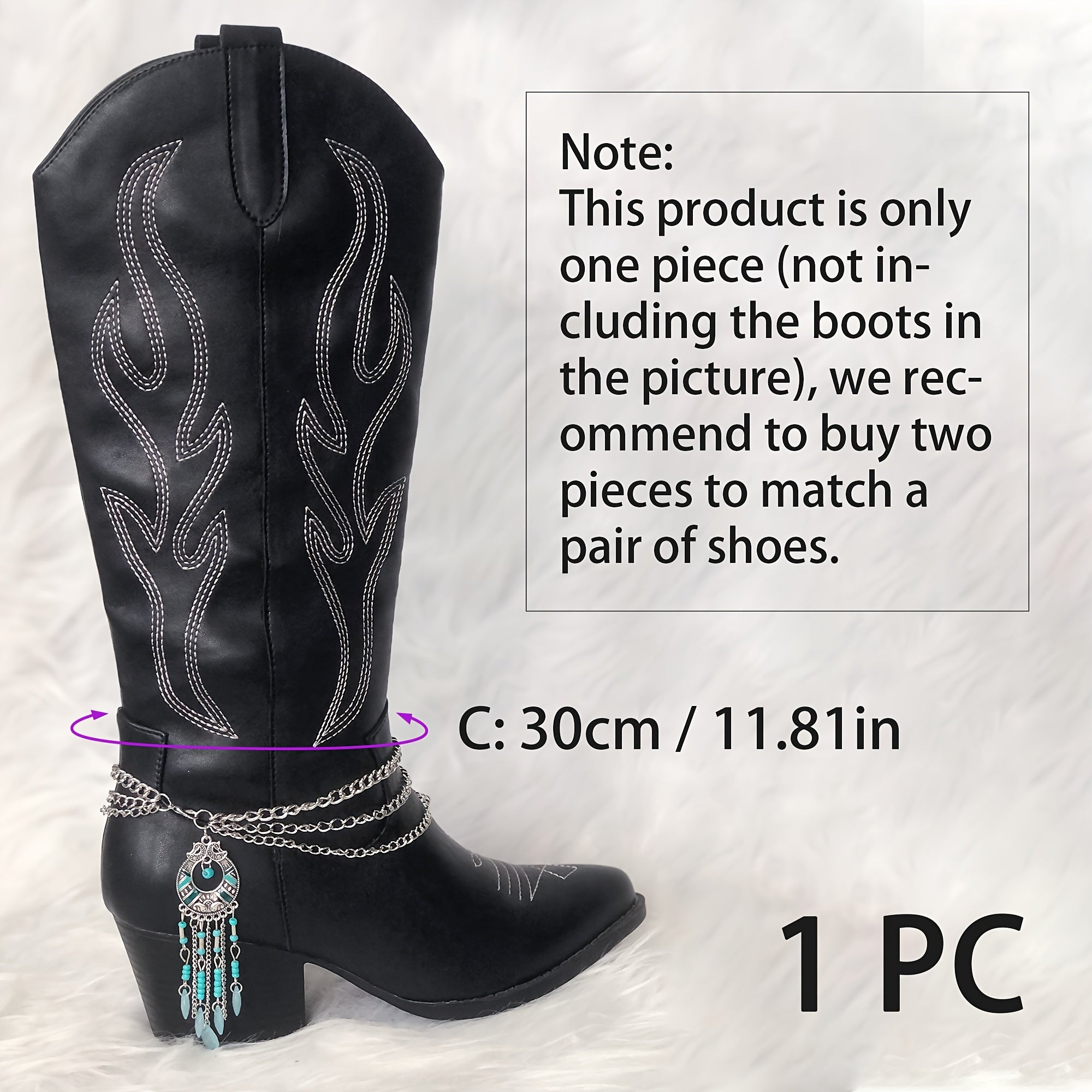 Women Western Boot Chain with Turquoise Beads and Tassel Pendant