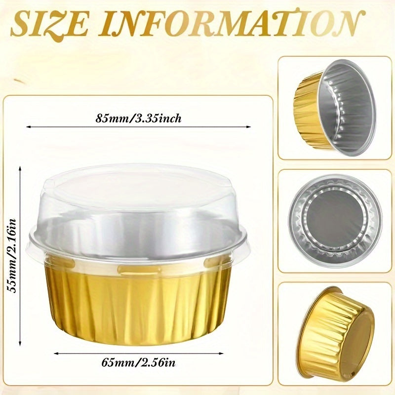 Pack of 50 Disposable Golden Aluminum Foil Dessert Cups with Lids, BPA-Free