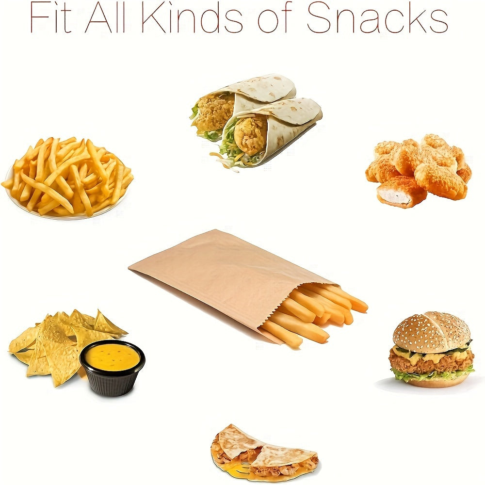 Kraft Paper Bags Pack of 50/100 Food Grade Square Oil-Proof for Snacks Biscuits