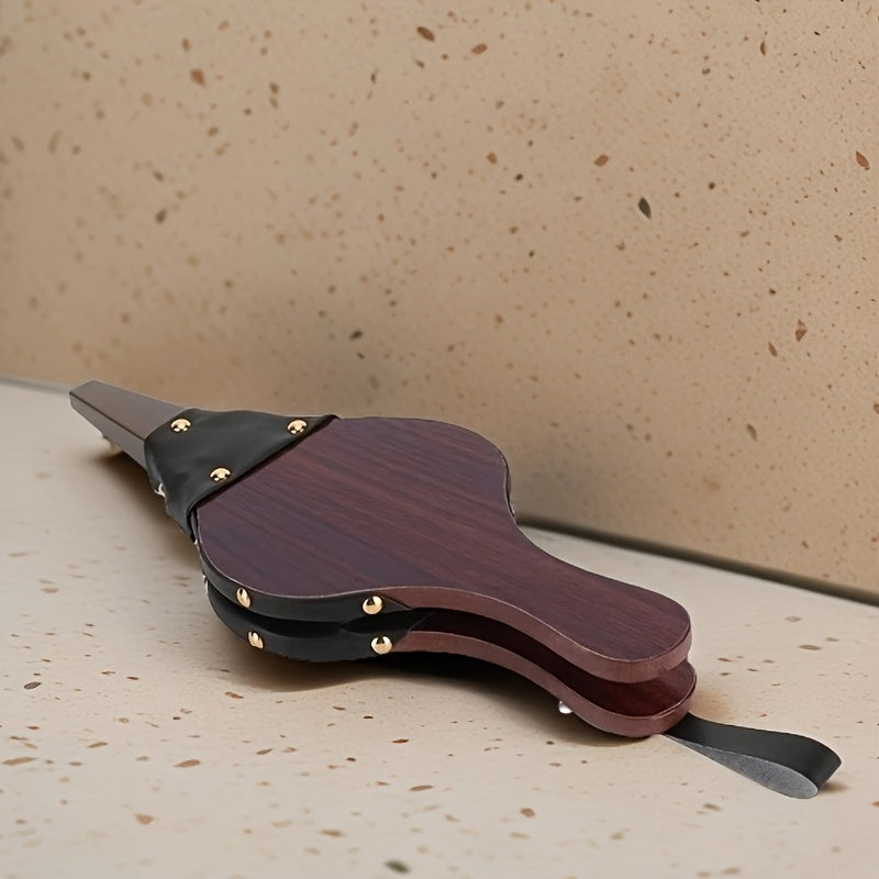 Handcrafted Wooden Fireplace Bellows with Leather and Brass Rivets for Fireplaces and Camping