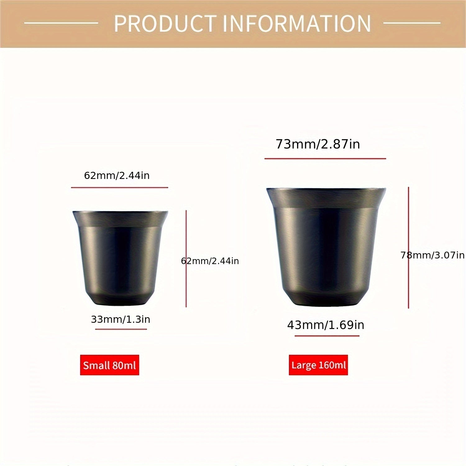 1 шт. Стальной двойной стенки эспрессо кофейная чашка