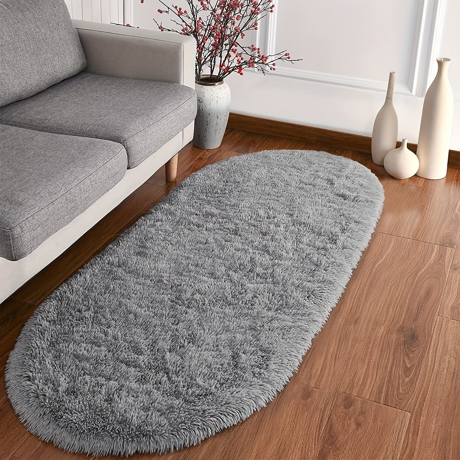 Soft Plush Oval Area Rug Non-Slip Backing for Bedroom Living Room Office