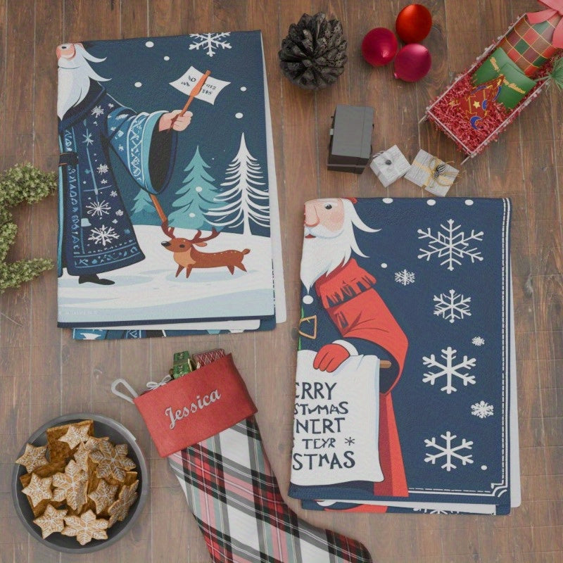 Set of 2 Christmas Winter Kitchen Towels 18x26 Snowflake Decor