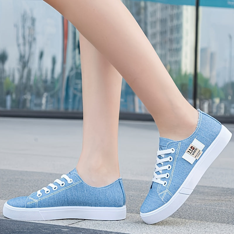 Women's Canvas Casual Sneakers with Solid Color, Round Toe, Lightweight Sole