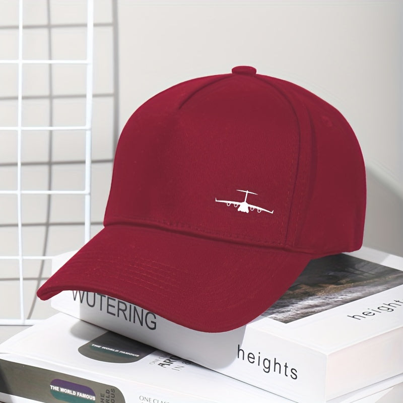 Unisex Cotton-Polyester Baseball Cap with Transport Plane Embroidery Lightweight Casual Outdoor
