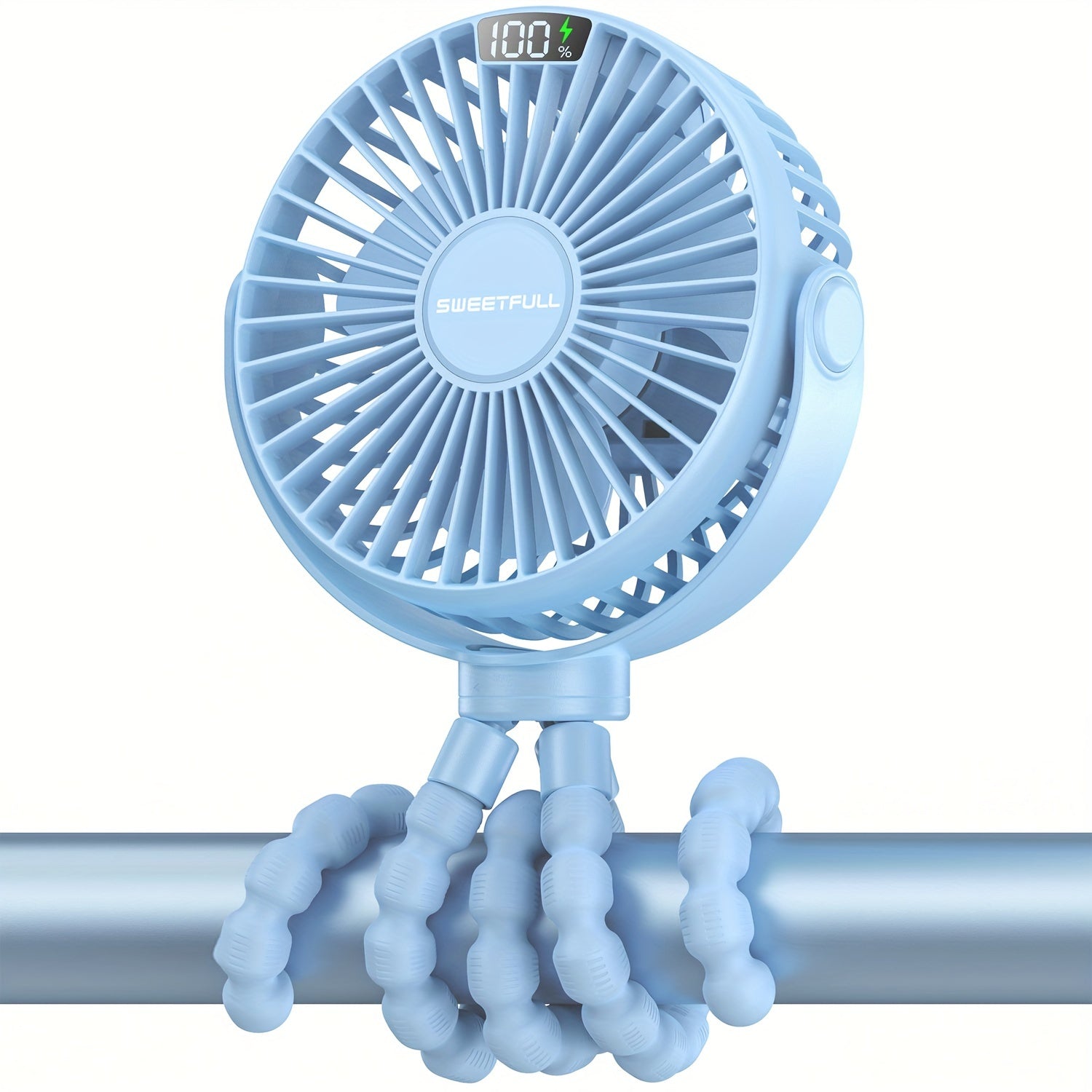 SWEETFULL Портативный вентилятор для коляски с LED-дисплеем, мини-вентилятор с 4 скоростями и перезаряжаемой батареей для личного охлаждения в пути.