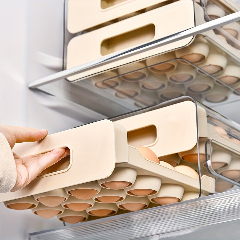 Large Capacity 32-Slot Refrigerator Egg Storage Drawer Transparent PET PP
