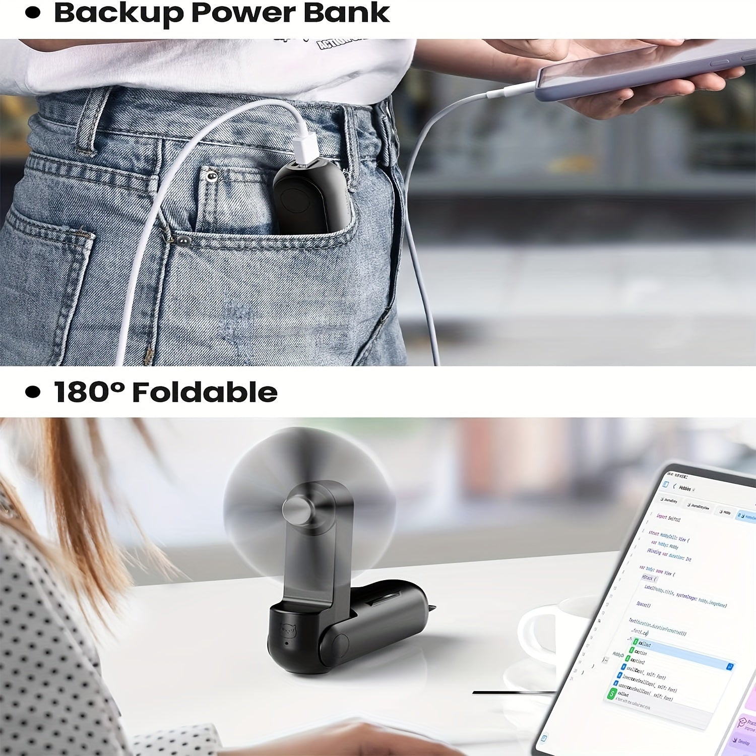 Mini Handheld Fan Foldable USB Rechargeable Portable Personal Cooling Pink Silicone Blades