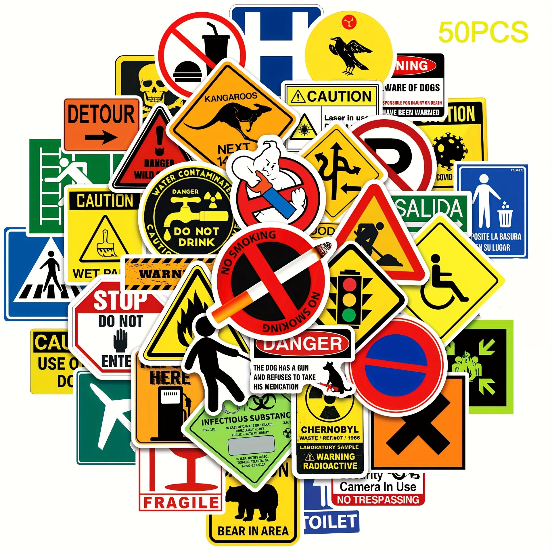 50pcs Warning Signs Cartoon Graffiti Stickers Car Decoration Road Signs