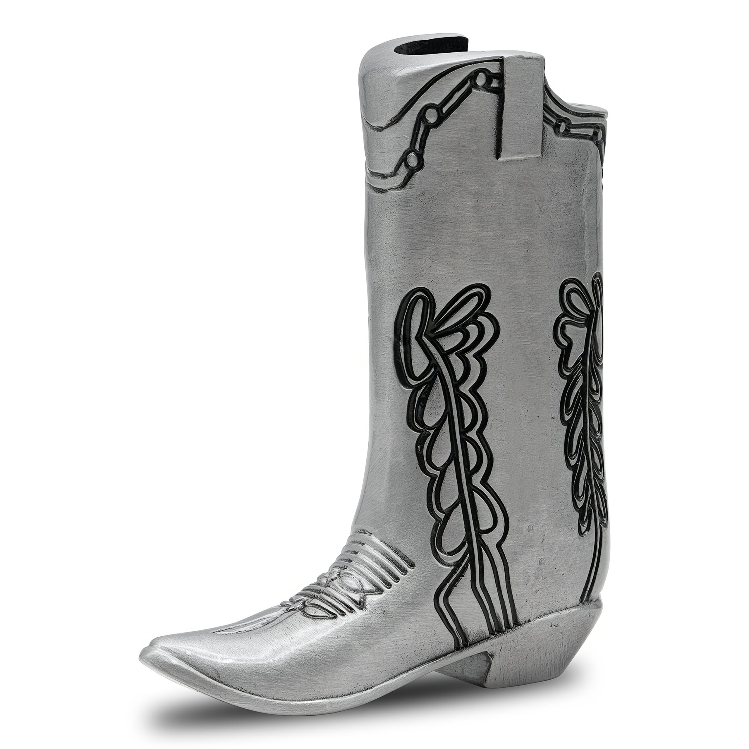 Silvery Cowboy Boot Lighter Case for Mini Bic J5, Party and Daily Use