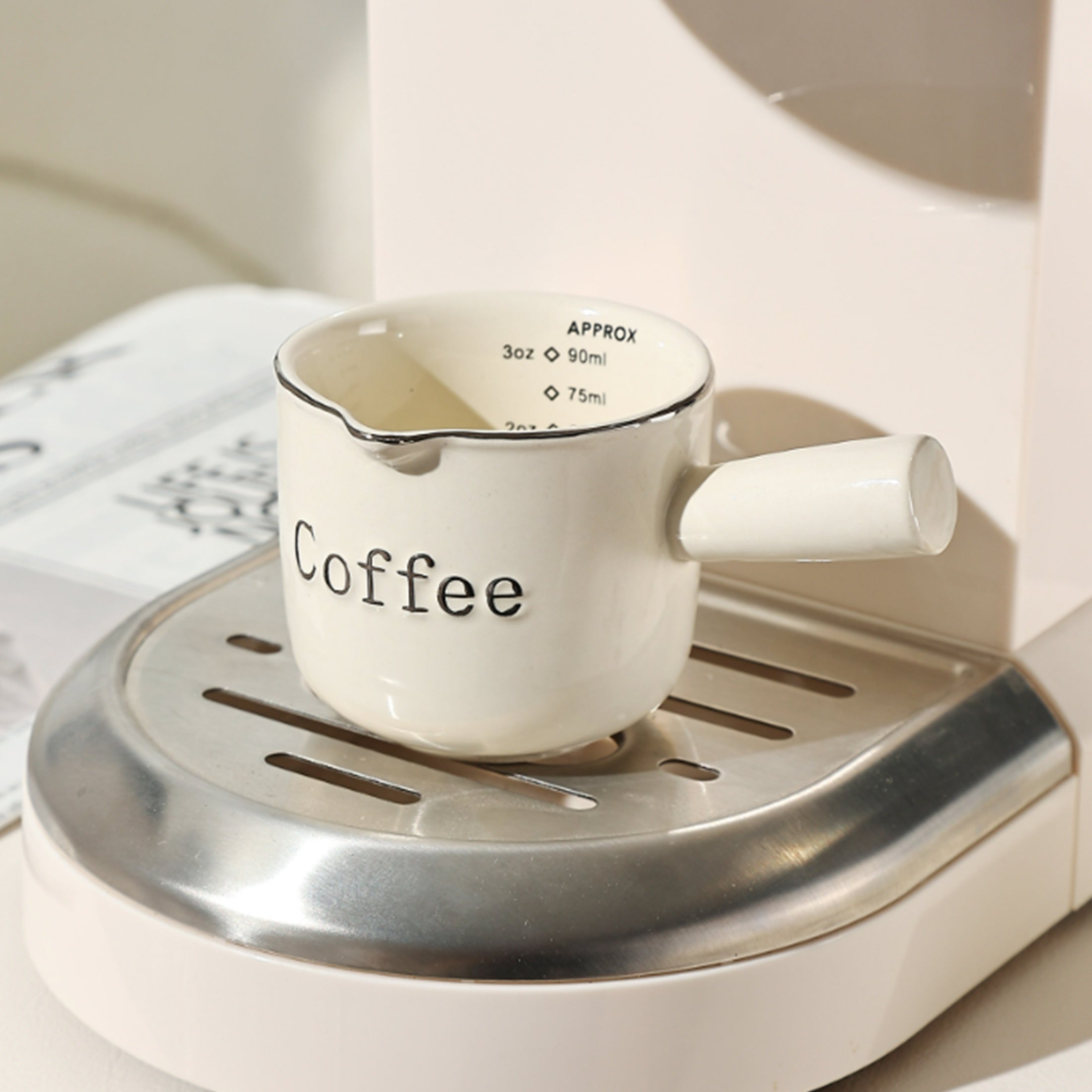 Vintage Cream Ceramic Espresso Cup with Measurement Scale Reusable Coffee Mug