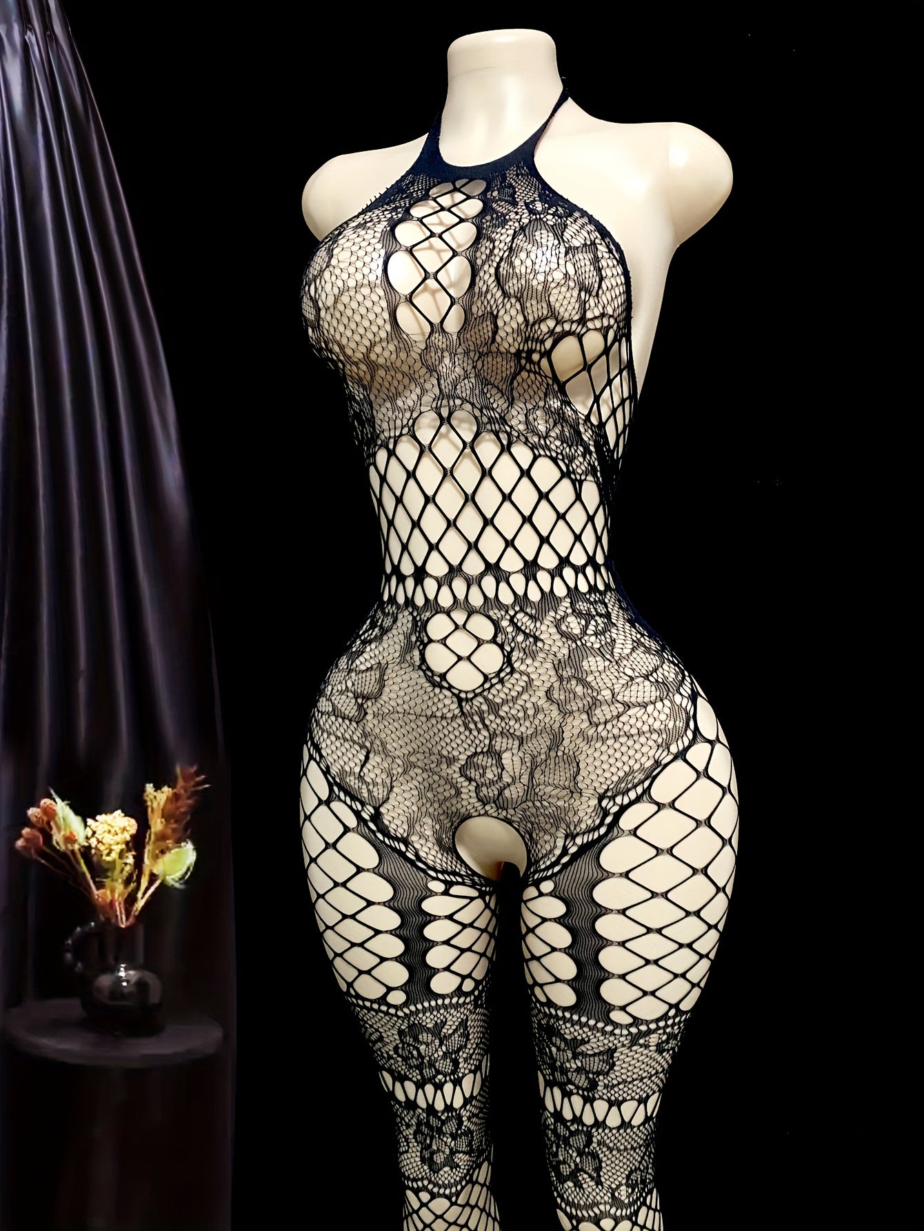 Women Thigh-High Fishnet Stockings Nylon Spandex Lace Semi-Sheer