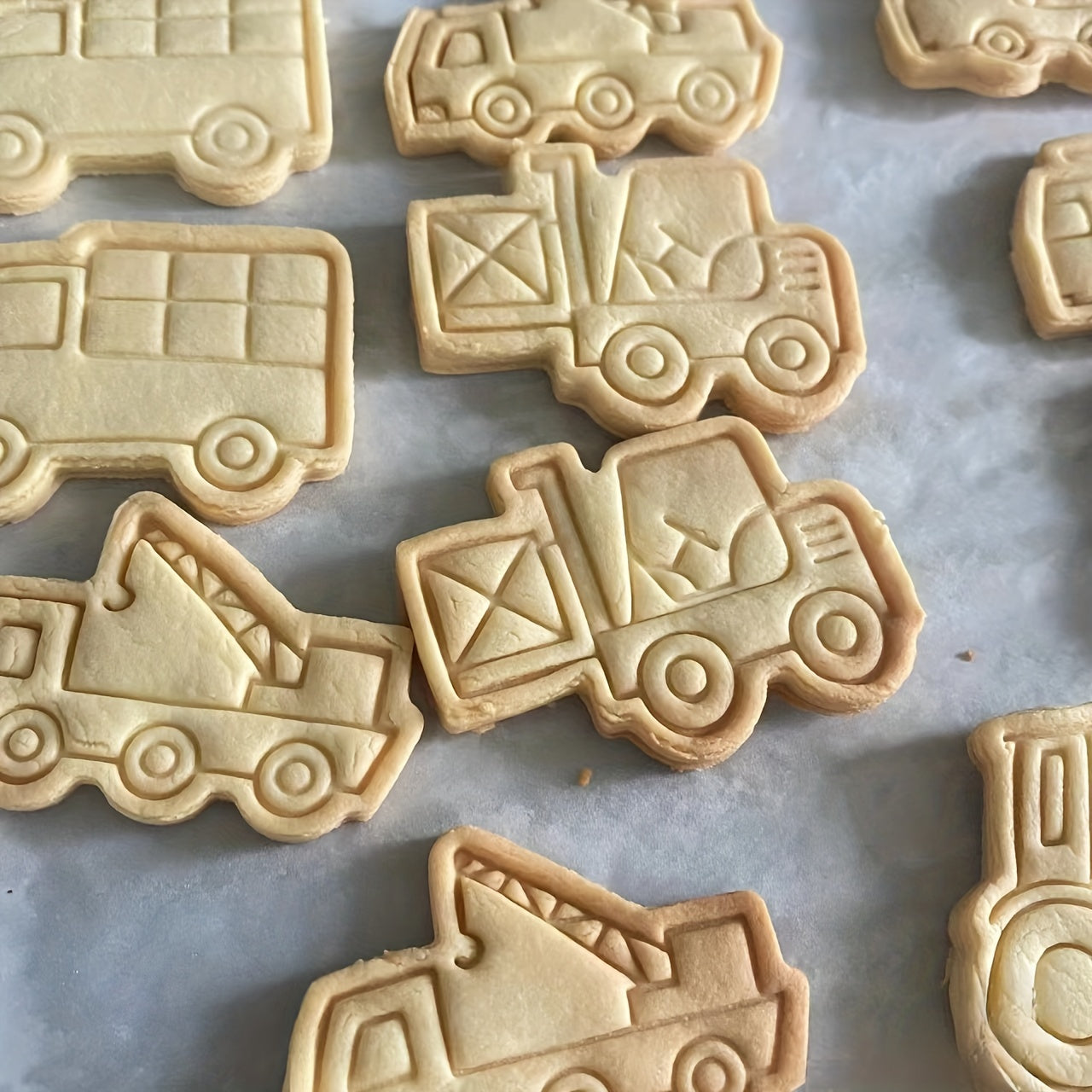 Set of 8 Construction Vehicles Cookie Cutters with Embosser and Baking Tools