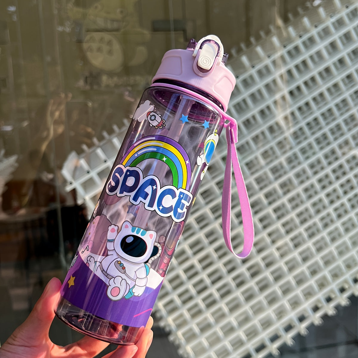 Botella de agua deportiva de 21oz con pajilla y cuerda de transporte para senderismo al aire libre y escuela