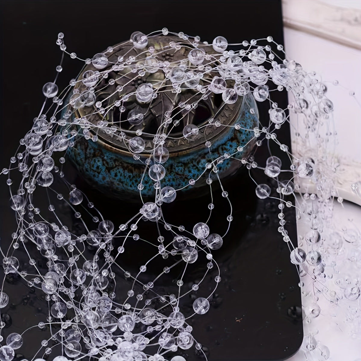 Guirnalda de cuentas de acrílico 3m, cuentas blancas y transparentes, decoración de boda y Navidad, adorno colgante