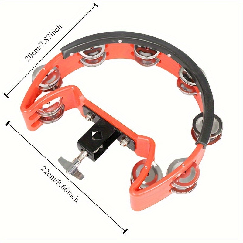 Premium Double Row Jingle Bell Tambourine with Stand Red Black Noise-Reducing Polymer Edge