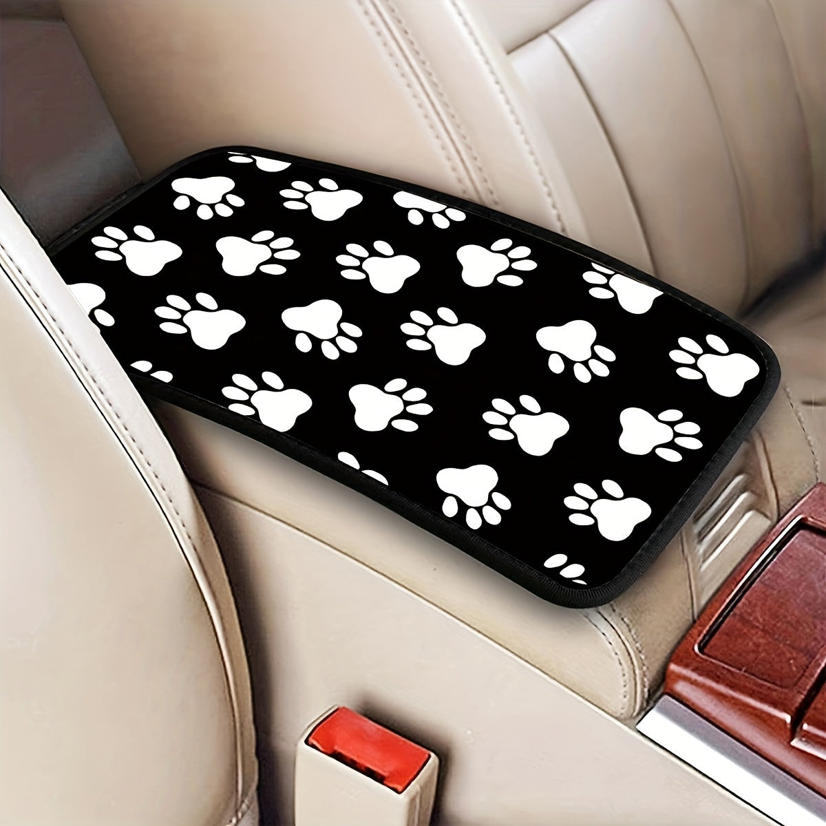 Cubierta de reposabrazos para coche con huella de perro colorida, ajuste universal, protector de caja para asiento