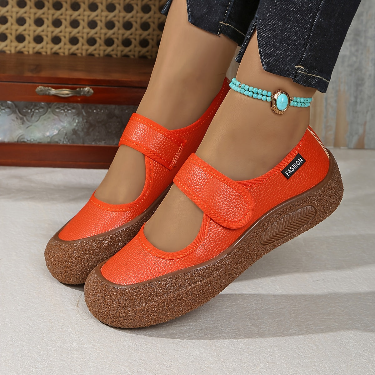 Women's Casual Flats Soft Sole Slip-On Shoes with Magic Strap