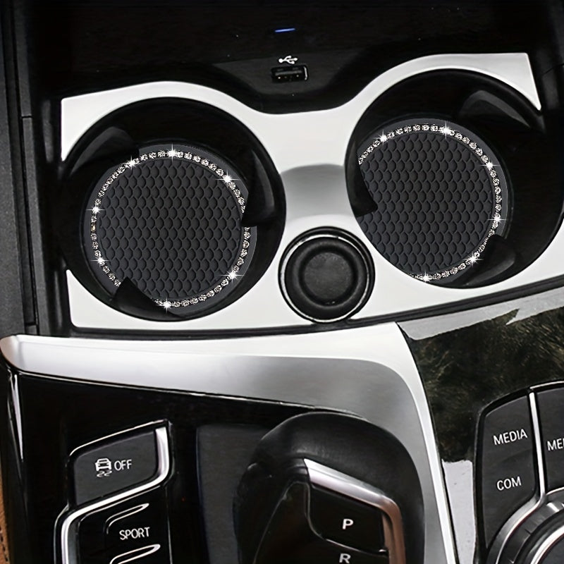 2pcs Car Coasters Creative Honeycomb Diamond Rhinestone Non-Slip Storage Pads