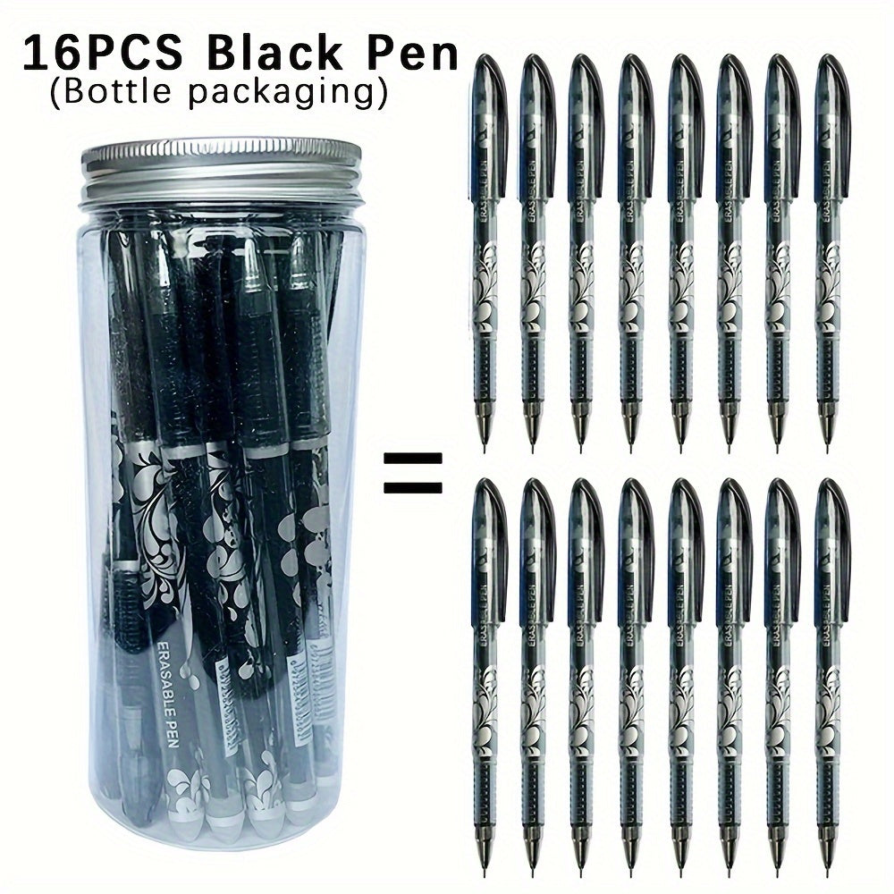 16 Erasable Gel Pens Set 0.5mm Tip in 6 Colors with Storage Bottle for Students Office