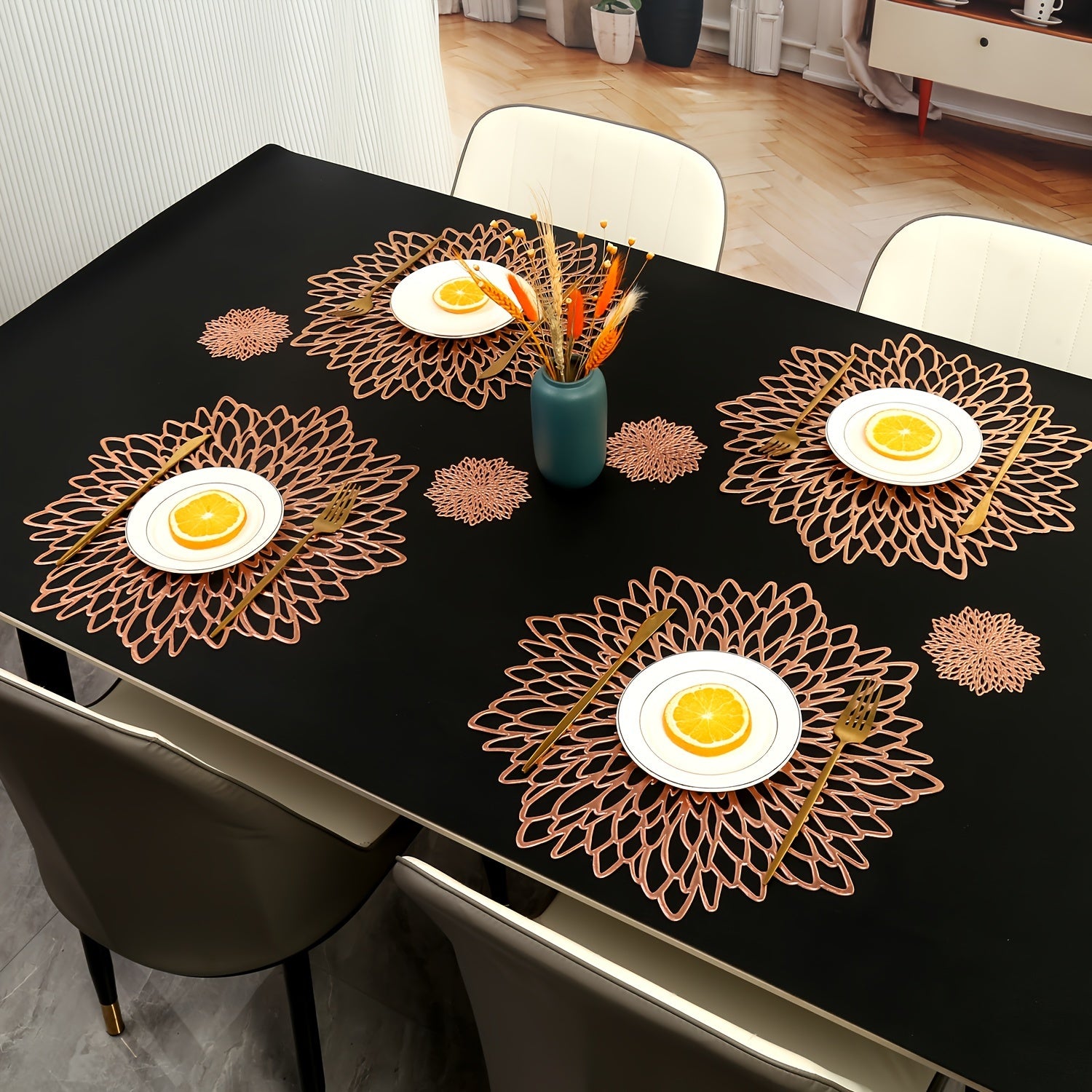 Сет подставок под горячее и коастеров с цветами гибискуса для отелей, ресторанов и кухонь. Устойчивы к теплу и не скользят. Доступны в наборах по 4, 8, 12 и 16 штук.