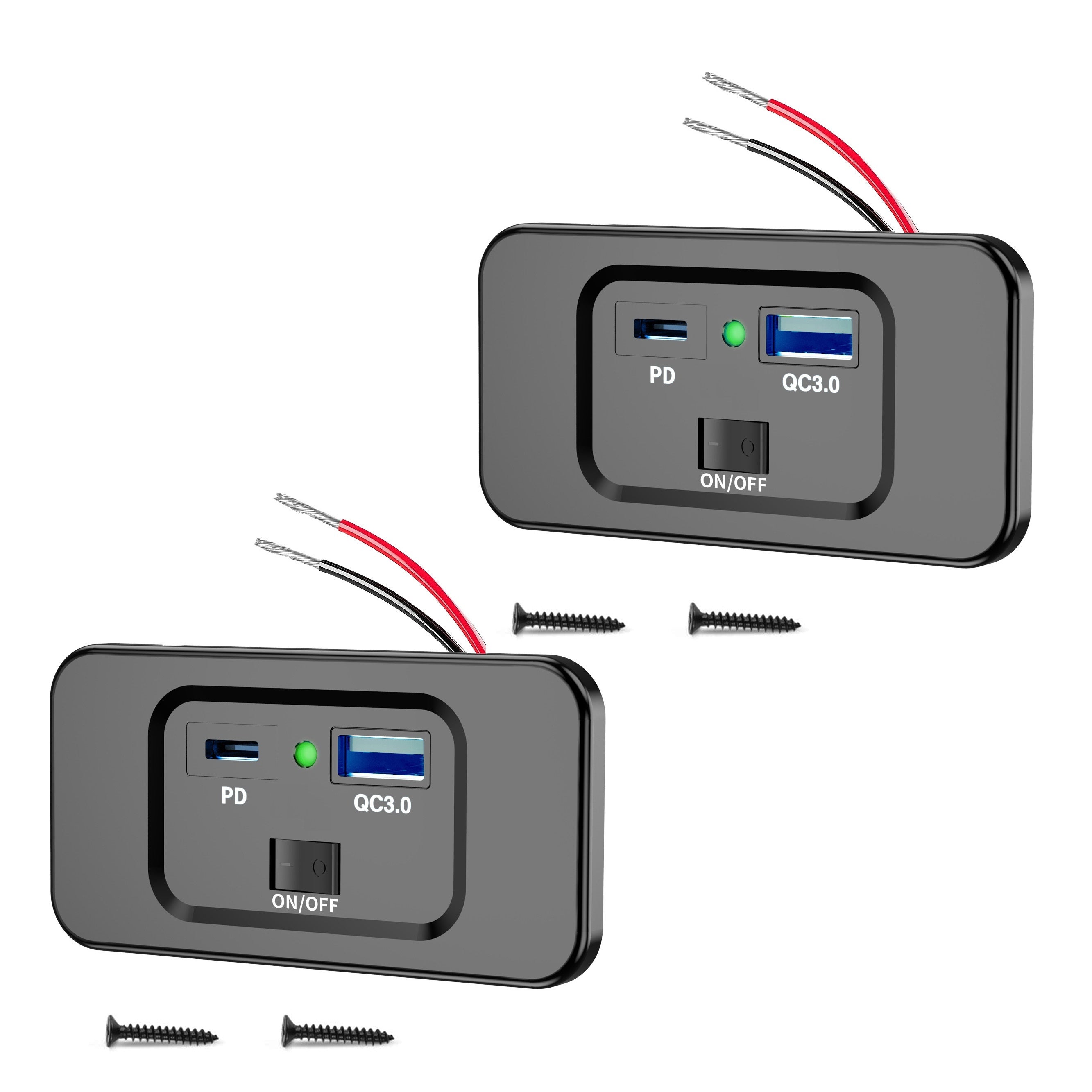 Car Fast Charging Charger Socket Dual USB QC3.0 PD3.0 Type-C Wall Mount