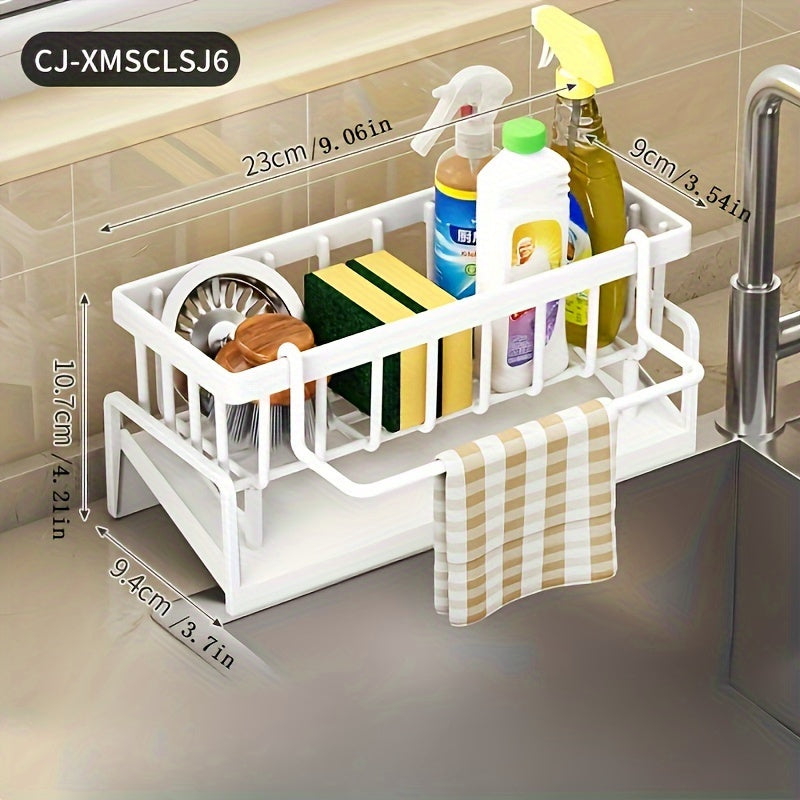 Plastic Kitchen Sink Dish Rack with Towel and Sponge Storage 23x12 cm