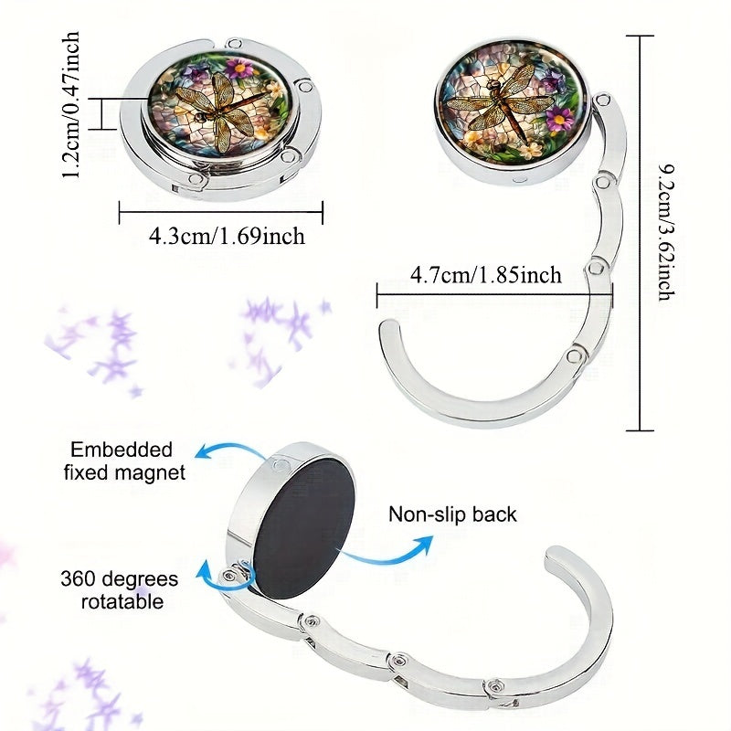 Portable Handbag Hook for Tables with Dragonfly Design Metal Bag Holder for Women