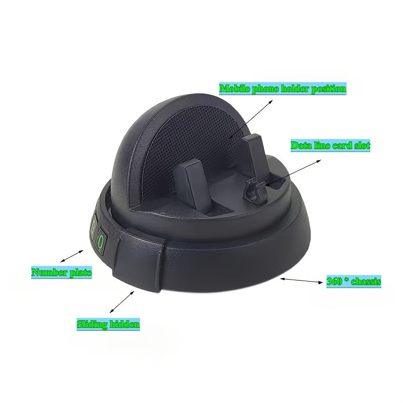 Car Dashboard Phone Holder ABS Material Rotatable Waterproof with Parking Number Plate