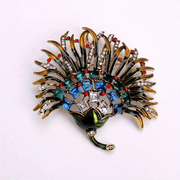 Vintage Crystal Leaf Enamel Brooch Pin for Dresses and Suits